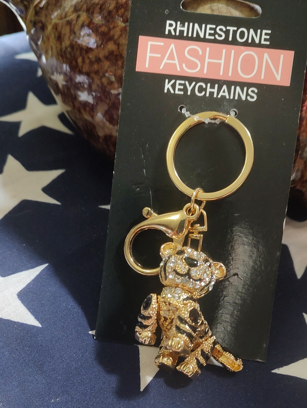 Fashion Rhinestone Gold Tiger Keychain - Unbranded